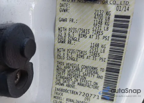 2014 Nissan Frontier S/Sv-I4 z USA, uszkodzony, nr VIN 1N6BD0CT8EN720771